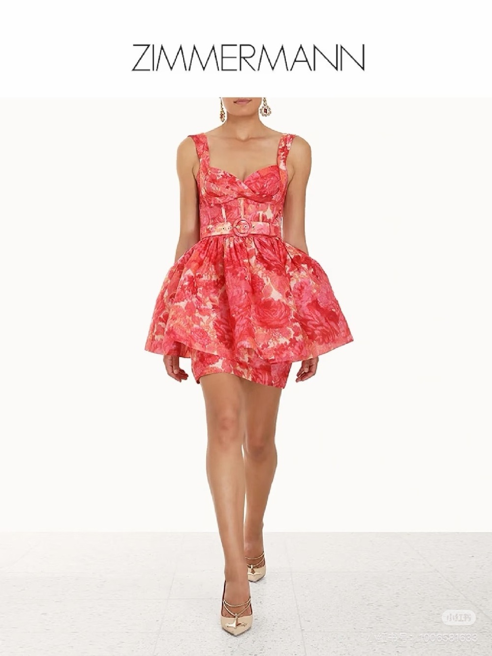 Zimmermann Red-Pink Floral Fit-and-Flare Dress